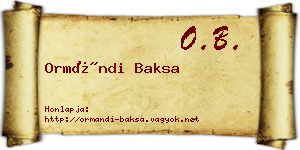Ormándi Baksa névjegykártya